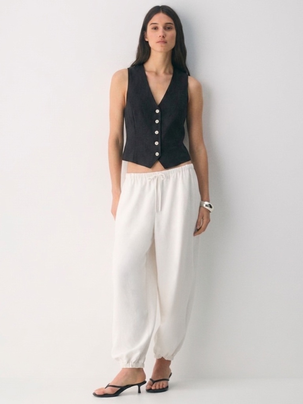 J. CREW Linen Black Women's Button-Front Vest Small - Picture 3 of 13